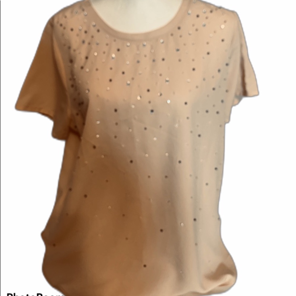 Rose pink top sequins short sleeves XL NWOT